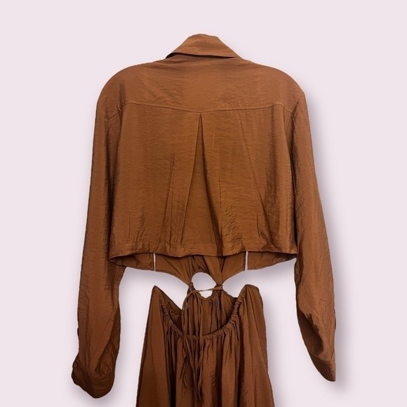 Revolve YFB Derby Dress Brown Cutout Maxi Collared Long Sleeve Womens Size Large - Picture 6 of 12
